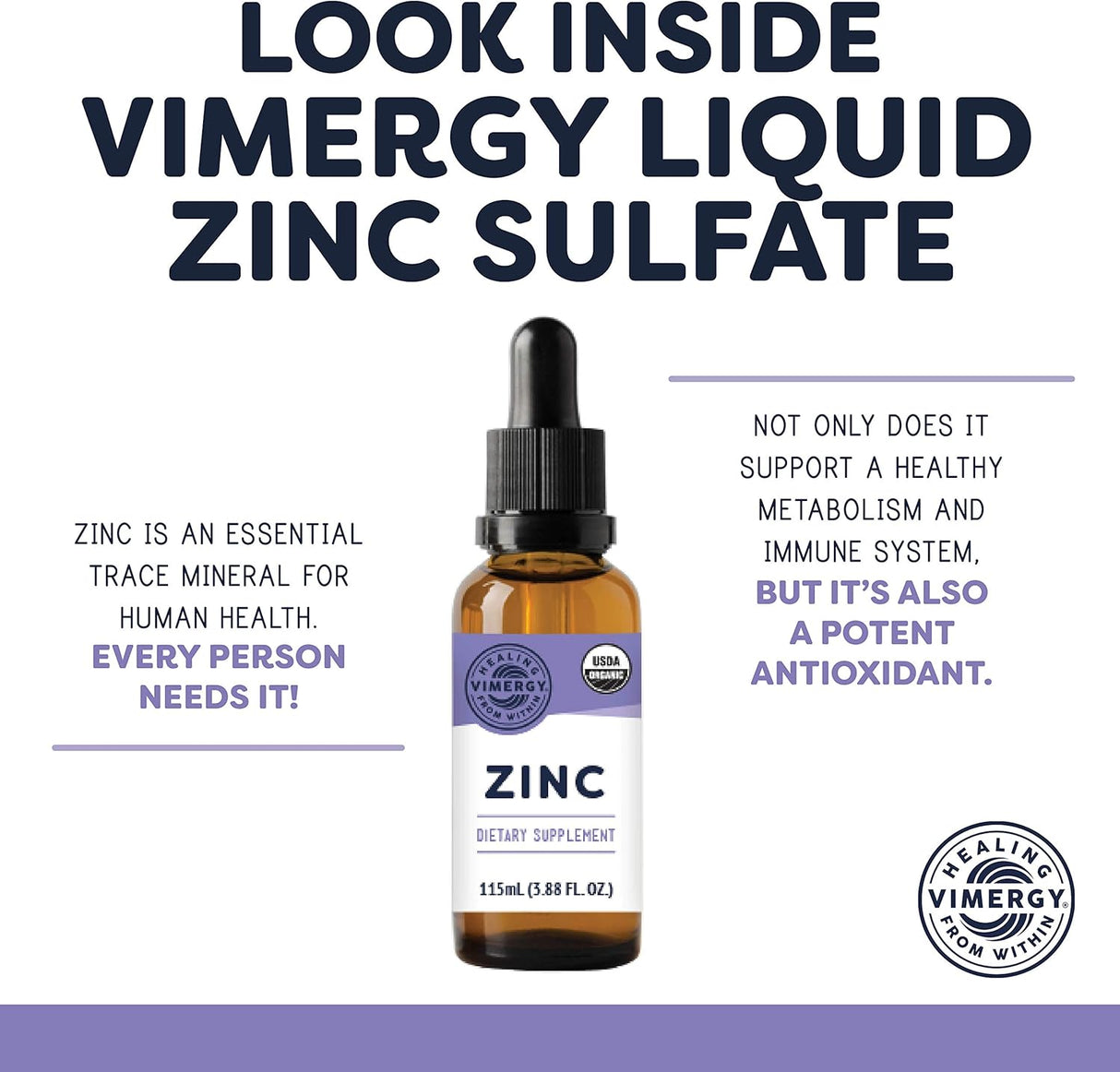 Suplementos Alimenticio Sulfato de zinc orgánico USDA 3.9 oz