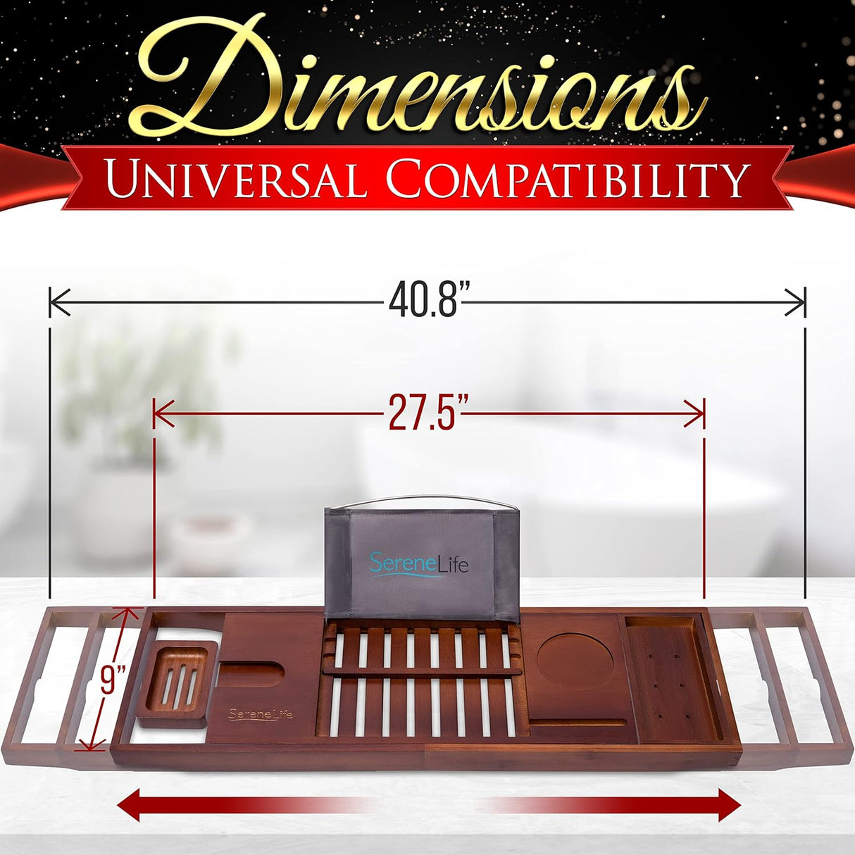 Organizador de bañera de bambú SERENELIFE SLBCAD29B