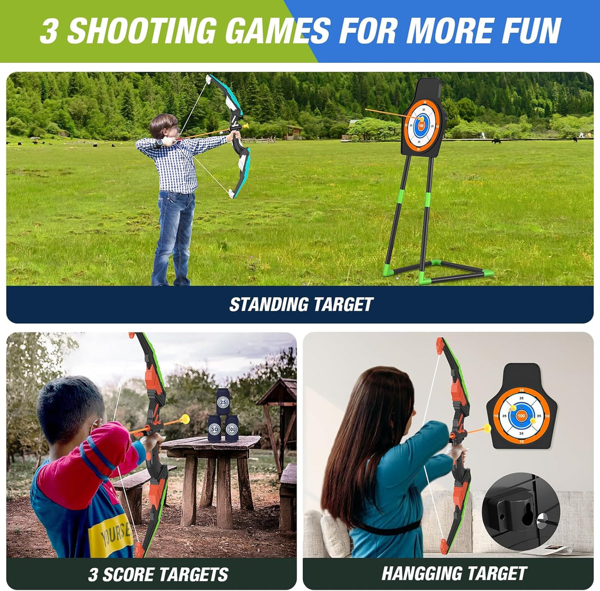 Juego de Arcos y Flechas LED para Niños, 24 Flechas, 2 Carcaj
