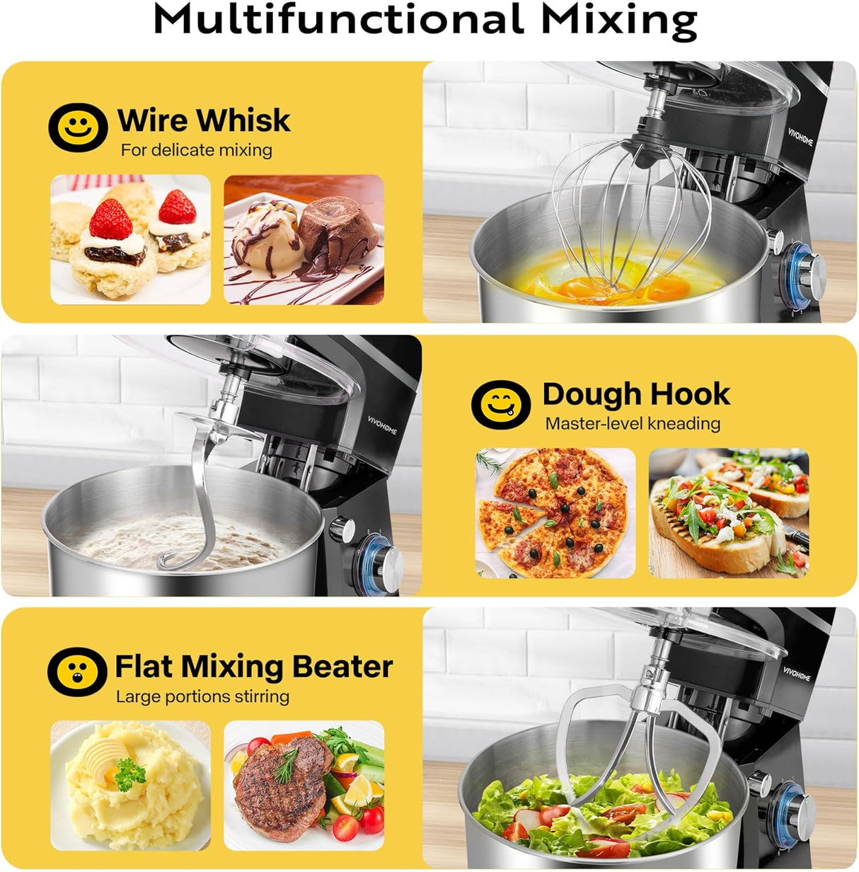 Batidora de Cocina VIVOHOME 7.5 qt 660W 6 Velocidades modelo KM-1