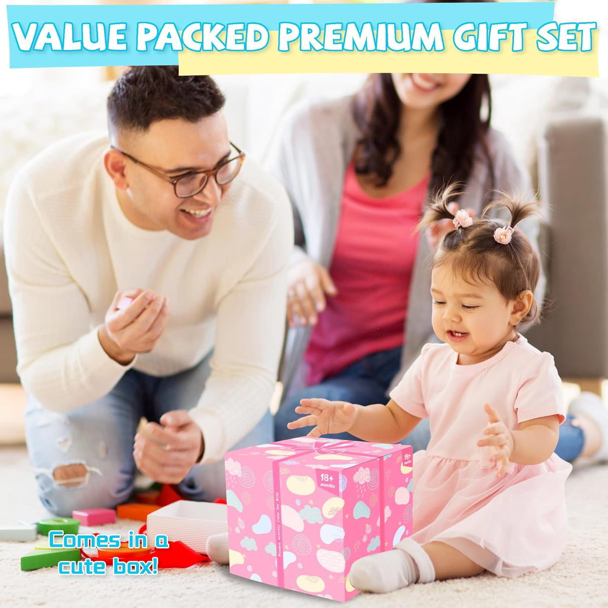 Cubo de Actividades de Madera Bravmate, 8 en 1, para 18M+