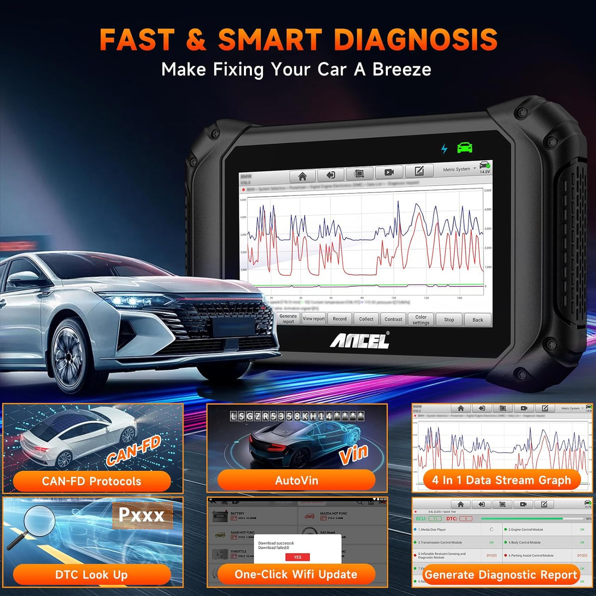 Escáner bidireccional de 7 pulgadas OBD2 AL-V5BT ANCEL
