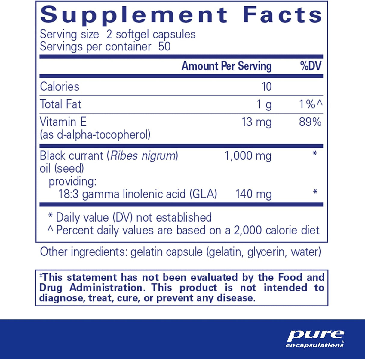 Aceite de Semilla de Grosella Negra | Pure Encapsulations | 100 Cápsulas