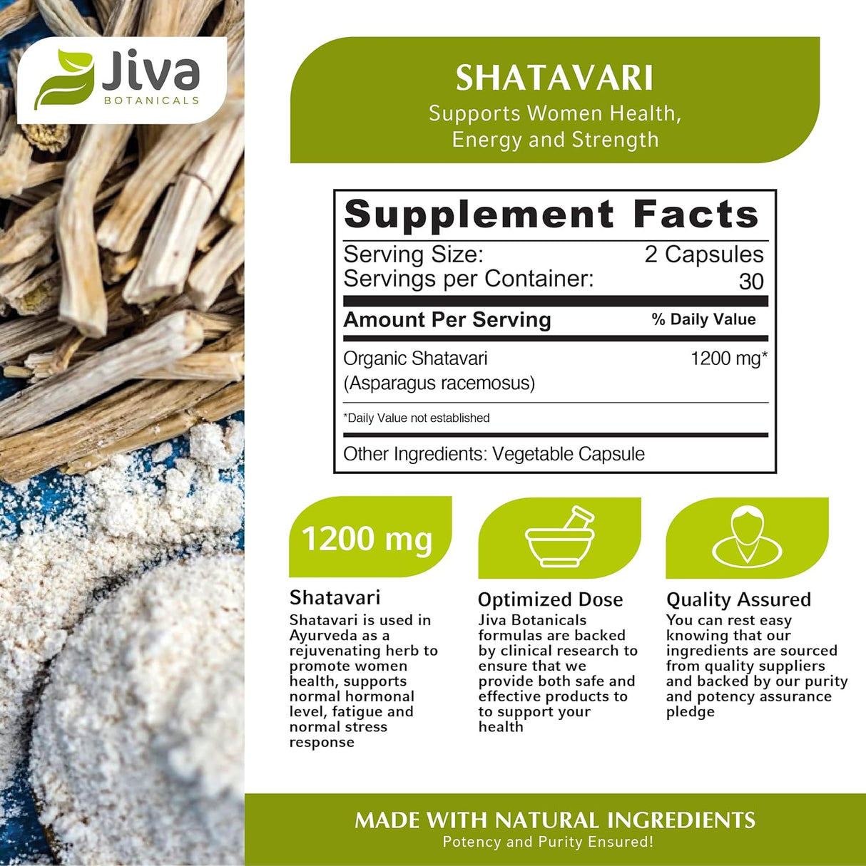 Suplemento polvo orgánicas Shatavari de 1200 mg 60 cáp