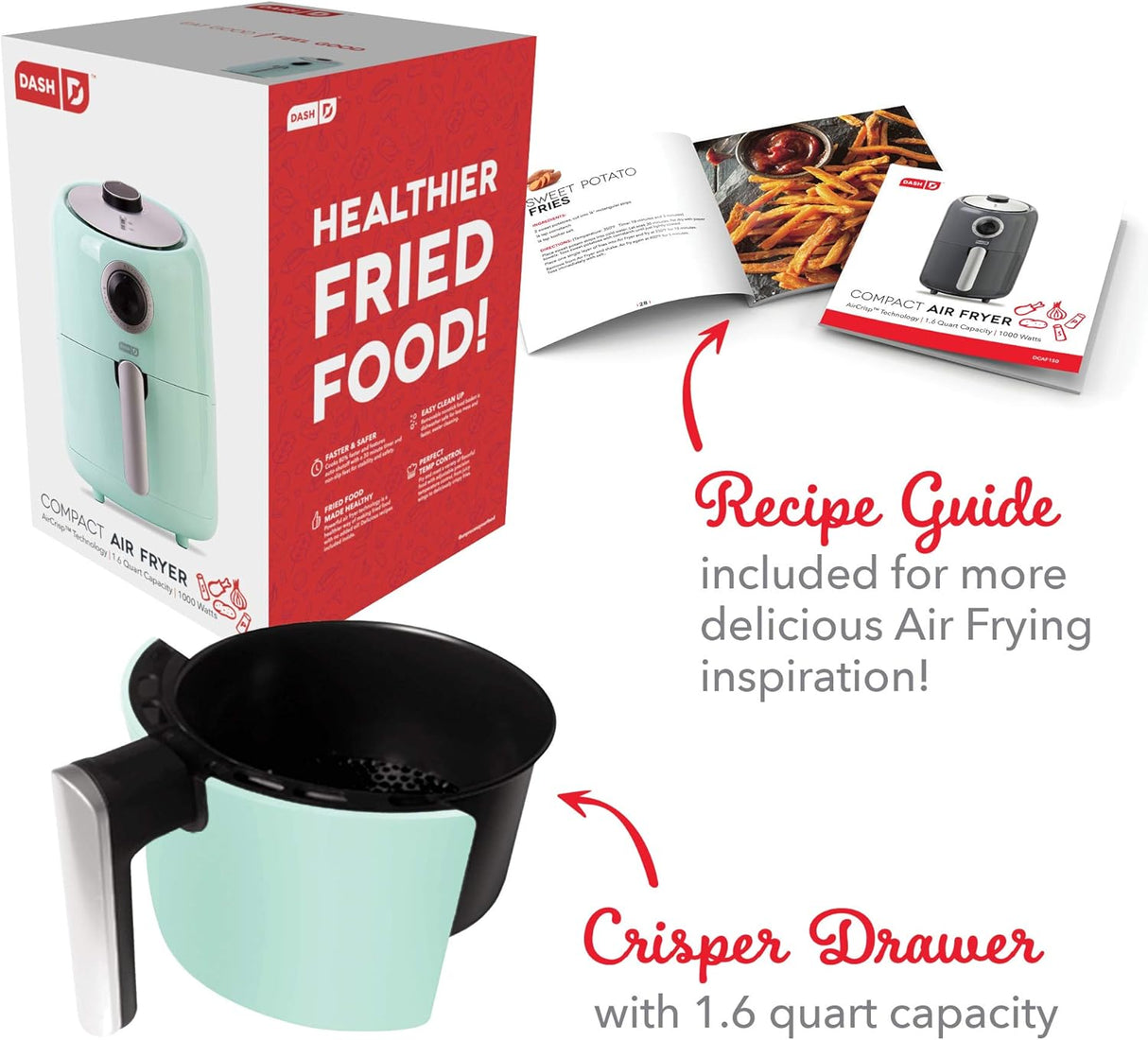 Freidora de Aire Compacta DASH, 2 Qt, Control de Temperatura