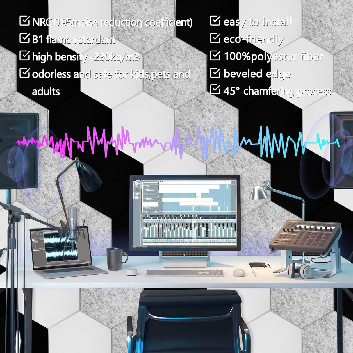 Paneles Acústicos Autoadhesivos - 18 Piezas 12x10x0.4