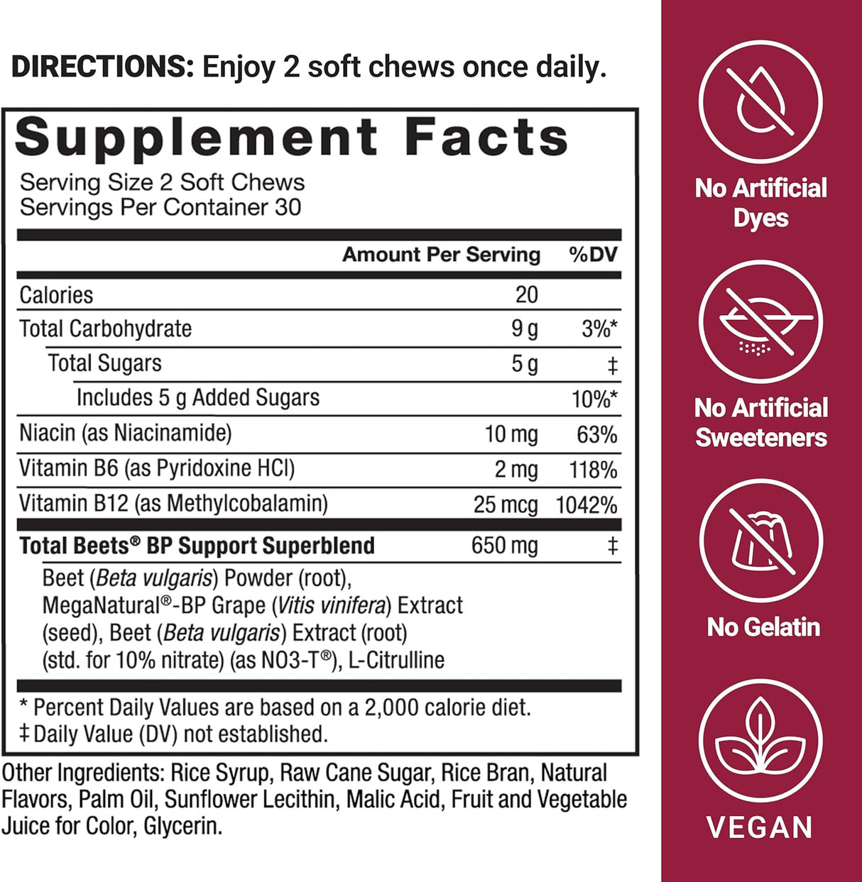 Force Factor Total Beets: Suplemento para presión y energía, 60 chicles