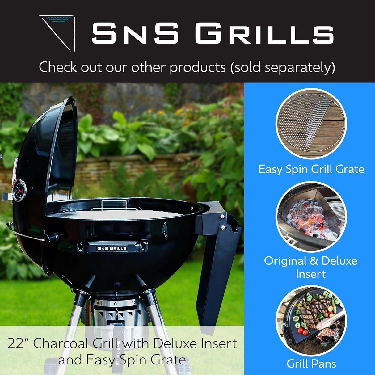 Sartén de Goteo SnS Grills Carbono, Accesorio 22” para Parrilla