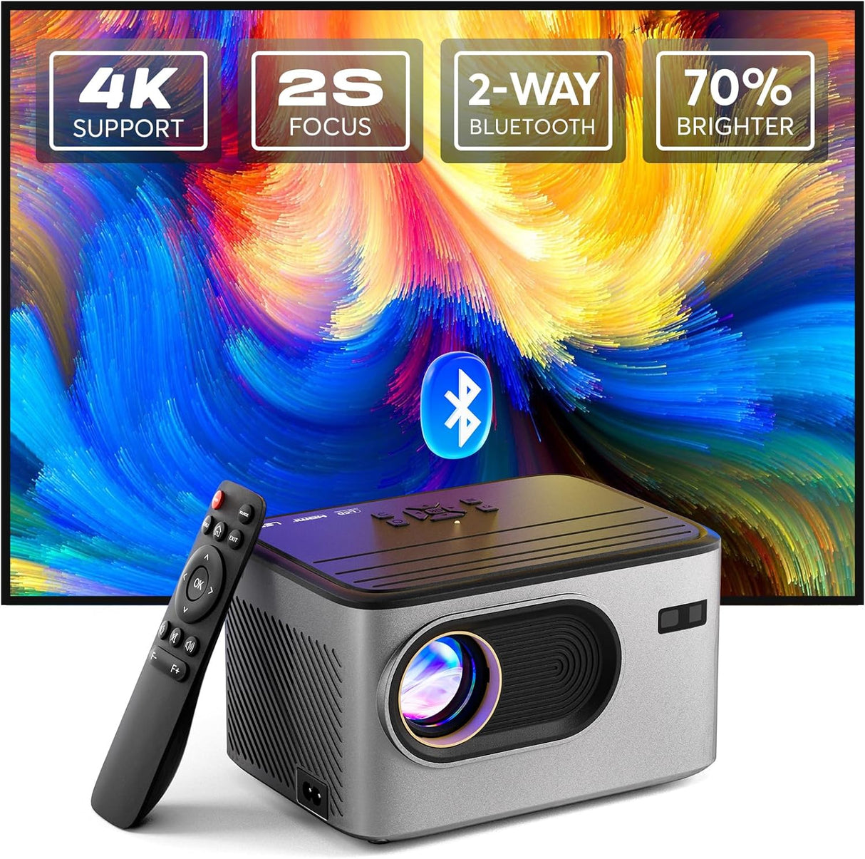 Proyector PANSEBA 4K, 1080P Bluetooth, portátil para cine