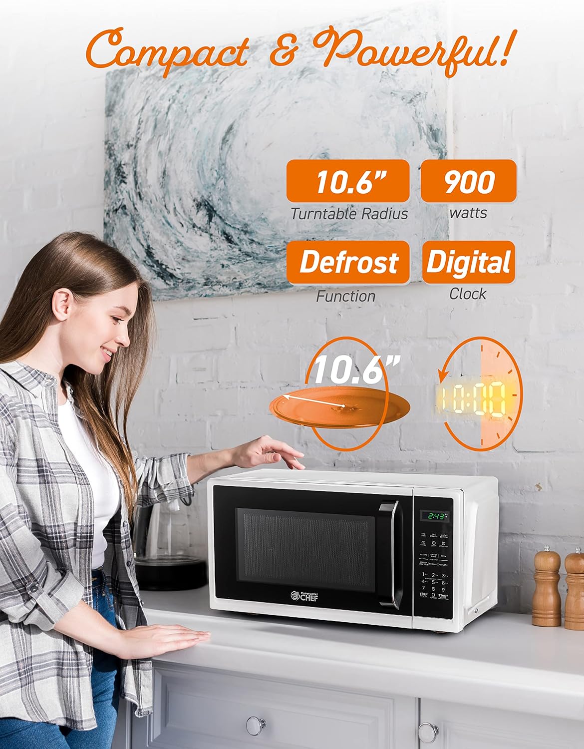 Microondas Comercial Chef 0.9 pies cúbicos, 900W, 10 niveles