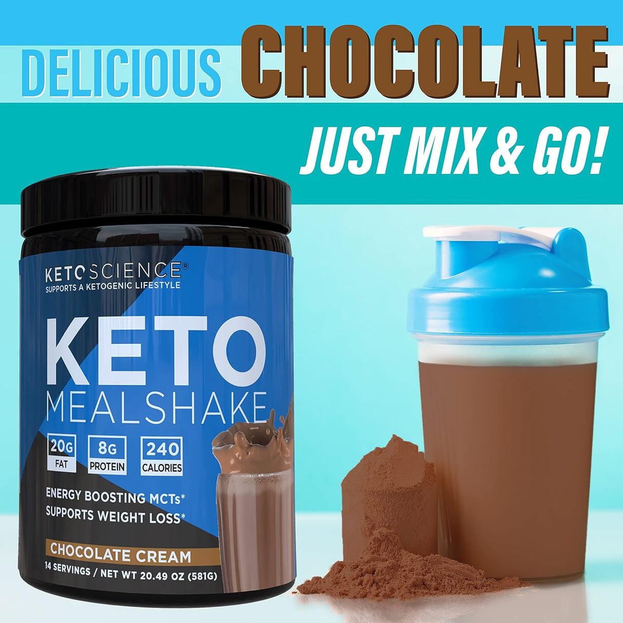 Suplemento Keto Science de chocolate para batido de comida