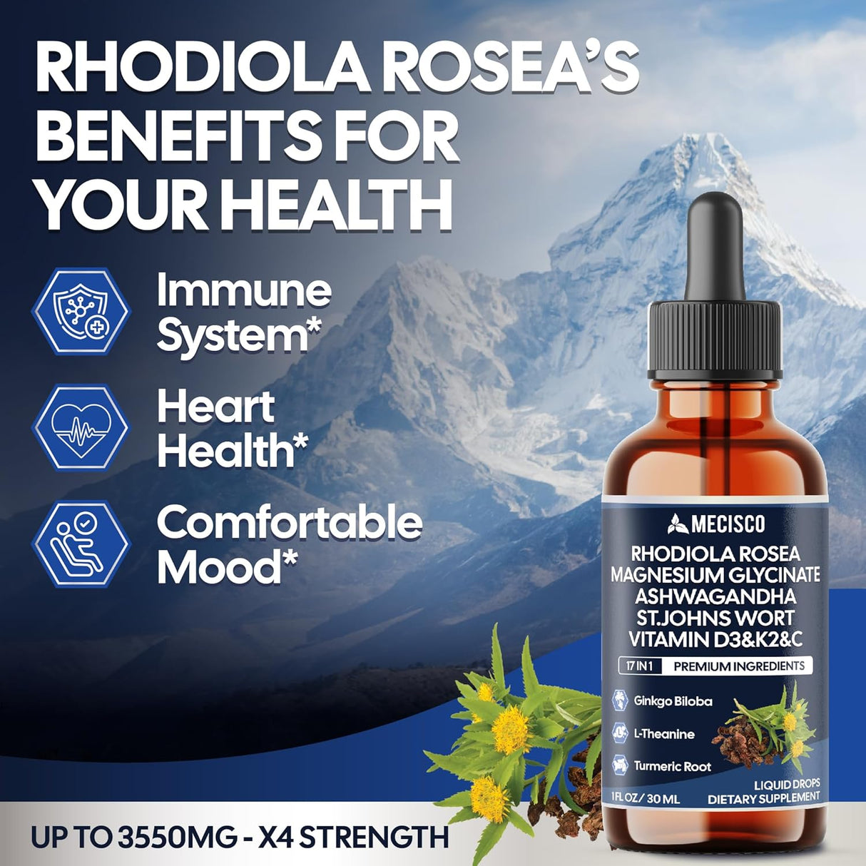 Suplemento Rhodiola 17en1 con Ashwagandha, Magnesio y L-Theanina