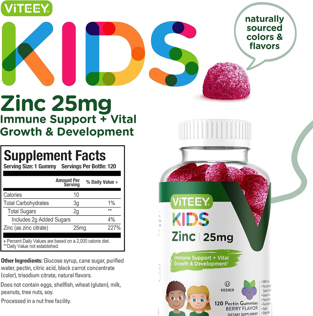 Suplemento Gomitas de zinc para niños de 25 mg inmunológico
