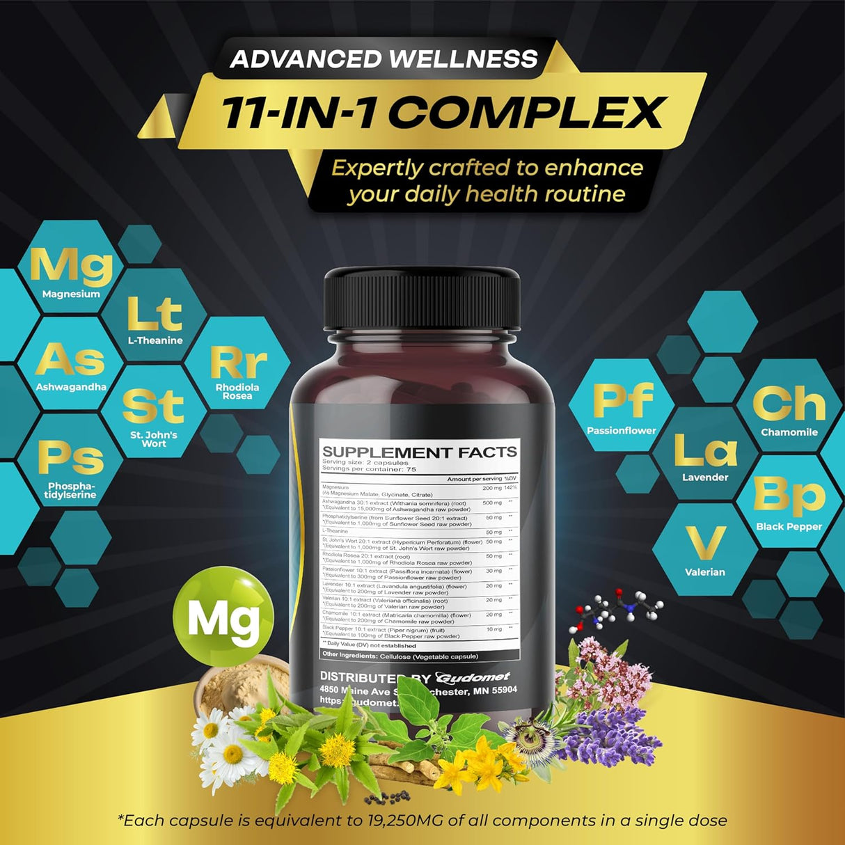 Suplemento CORTISOL WELLNESS: Magnesio, Ashwagandha, 150 Caps