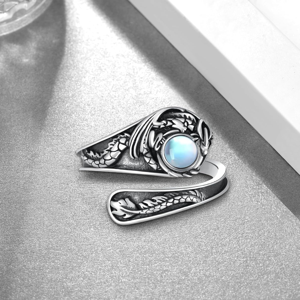 Anillo Ajustable de Girasol/Dragón/Estrella de David en Plata