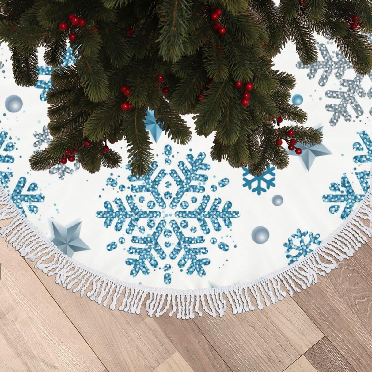 Faldón de árbol de Navidad 30 con copos de nieve, decorativo