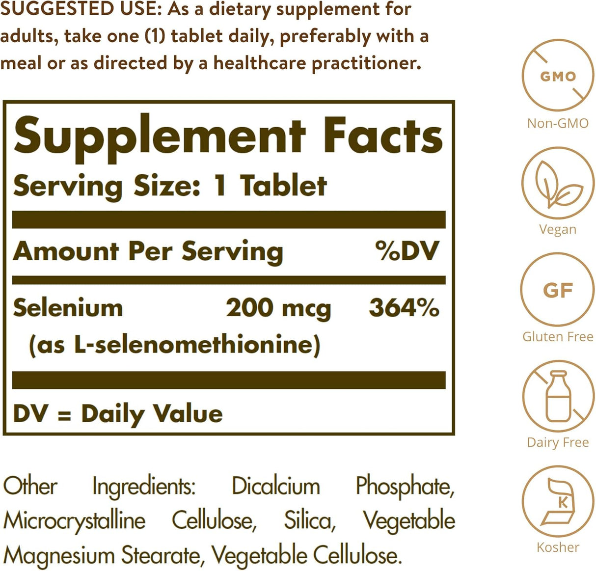 Suplemento Solgar Selenio libre de levadura 200 mcg