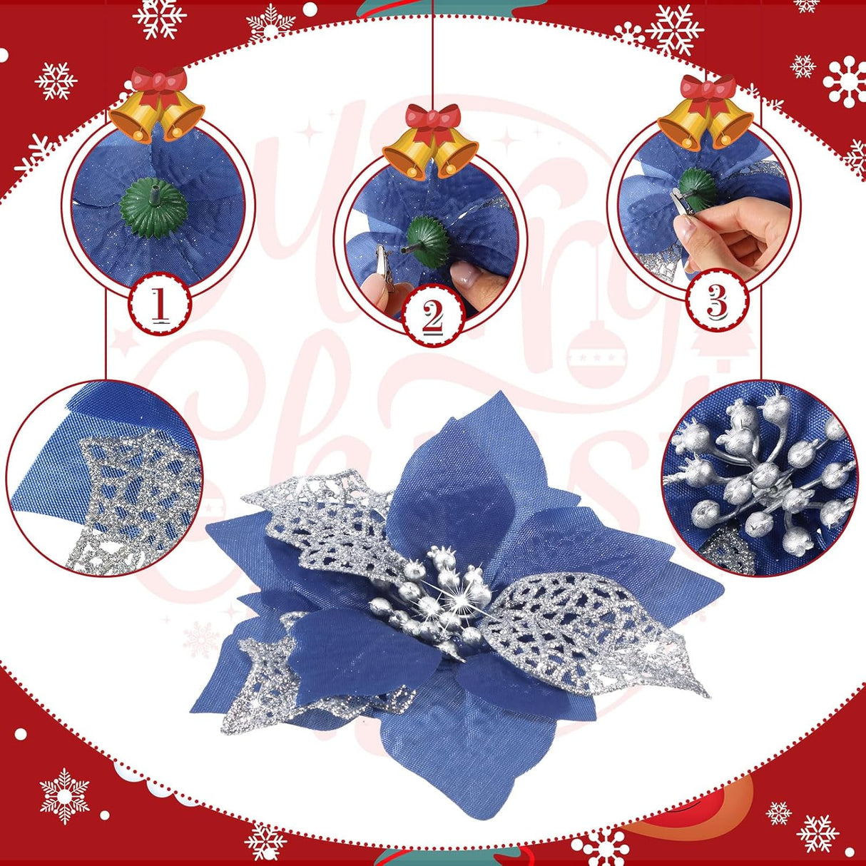 Flores Artificiales Poinsettia Willbond, 36 Piezas, Decoración