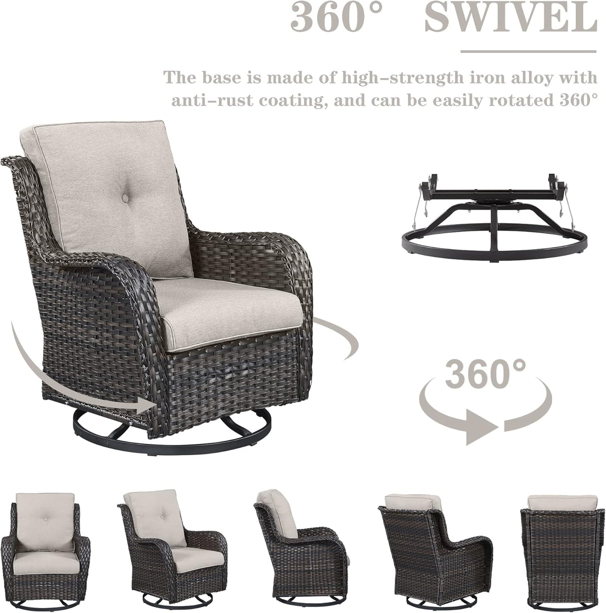 Belord Sofá seccional de muebles de exterior, sofá en forma de L, juego de mimbre para patio con 2 sillas deslizantes giratorias, juegos de conversación de ratán de 7 piezas con cojín beige para terraza, patio trasero, terraza y solárium