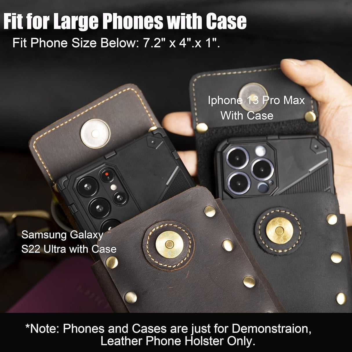 Topstache Funda de cuero para teléfono, Samsung S22 Ultra, funda para iPhone 13 Pro Max para cinturón, funda universal para teléfono con clip para cinturón, funda de cuero para Otterbox, funda para teléfono celular con tapa
