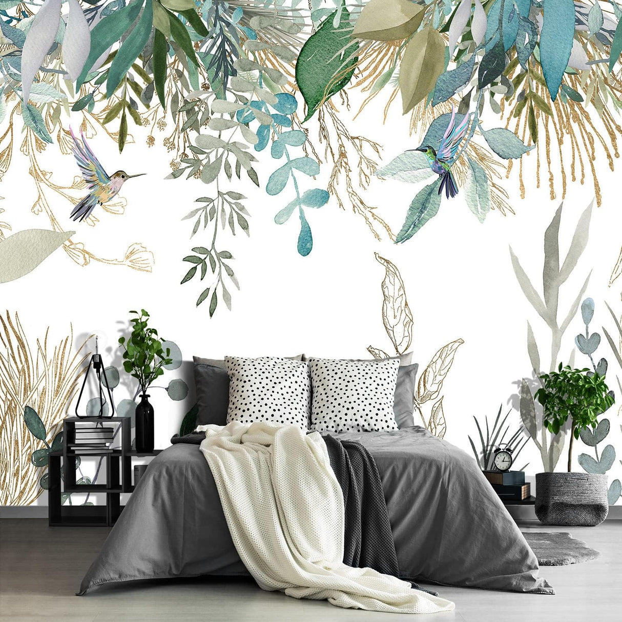 Fightal - Papel pintado de hojas botánicas tropicales, mural de pared con plantas verdes para sala de estar y dormitorio (papel tapiz para pared de habitacion) 108 x 75 pulgadas (no despegar ni pegar)