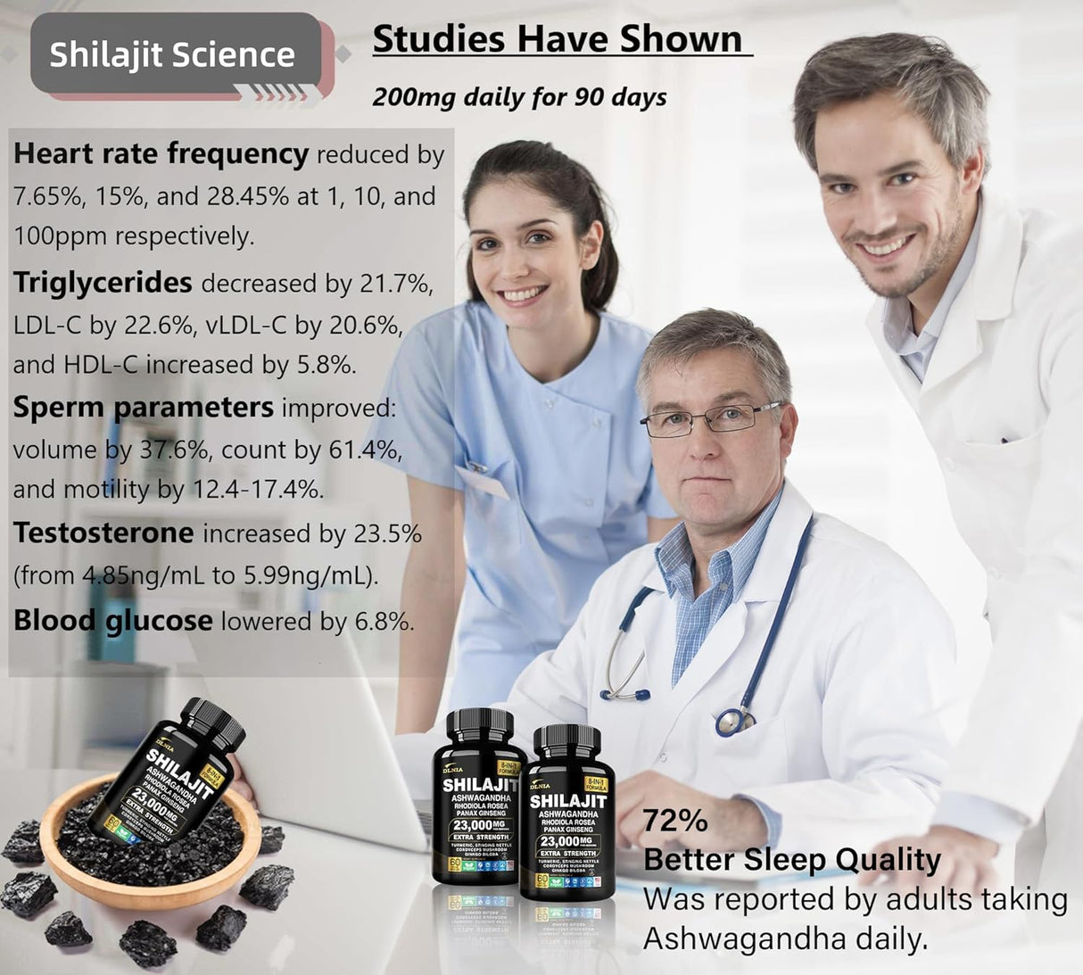 Suplemento Orgánico Shilajit 9000MG con Adaptógenos 8 en 1