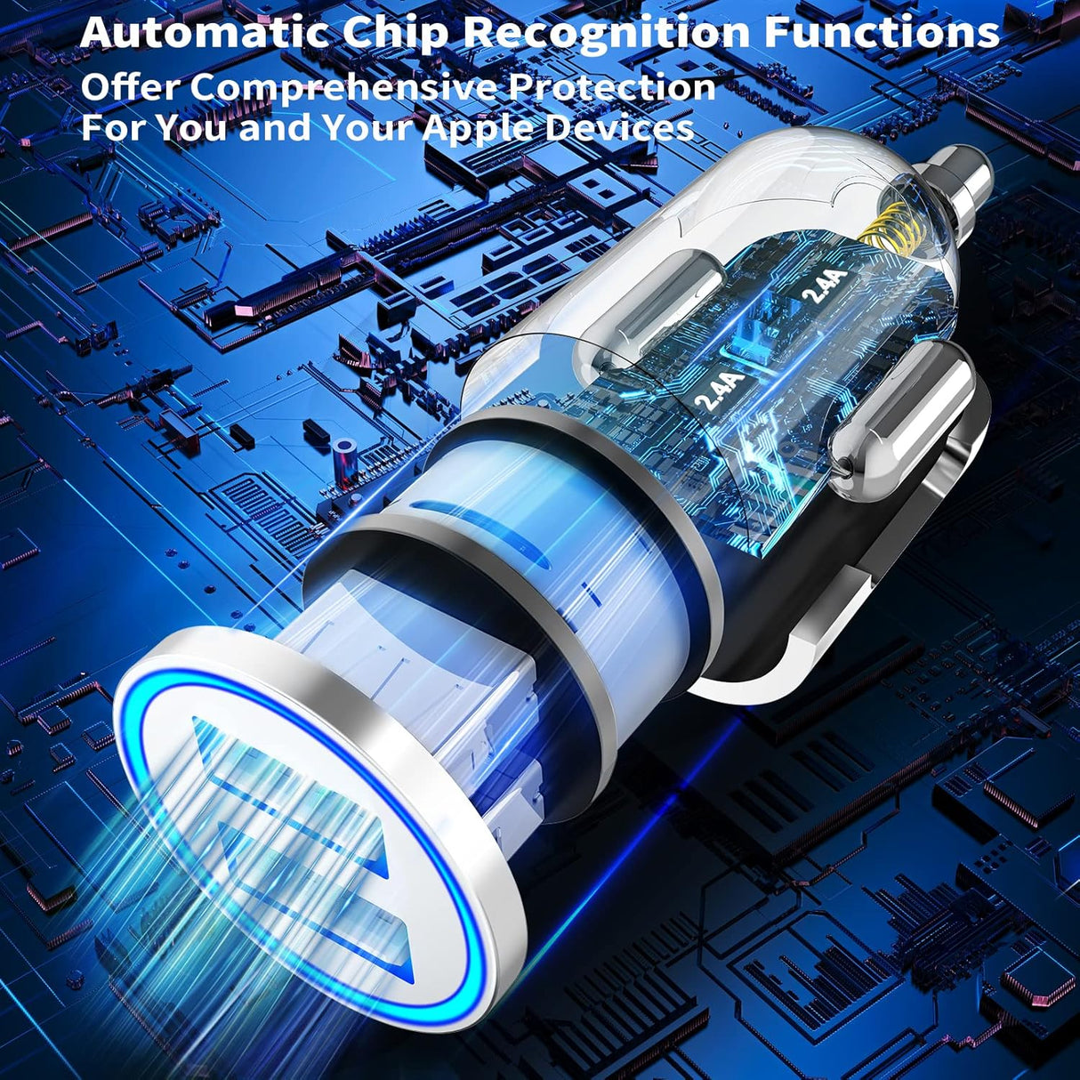 Cargador de coche Rombica 4.8A USB con cables para iPhone 14/13