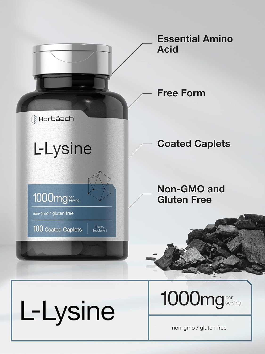 Suplemento L-Lisina 1000mg Horbäach, Vegetariano y Libre de Gluten