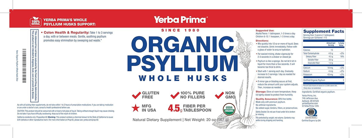 Yerba Prima Psyllium Natural - Fibra Dietética 20 oz