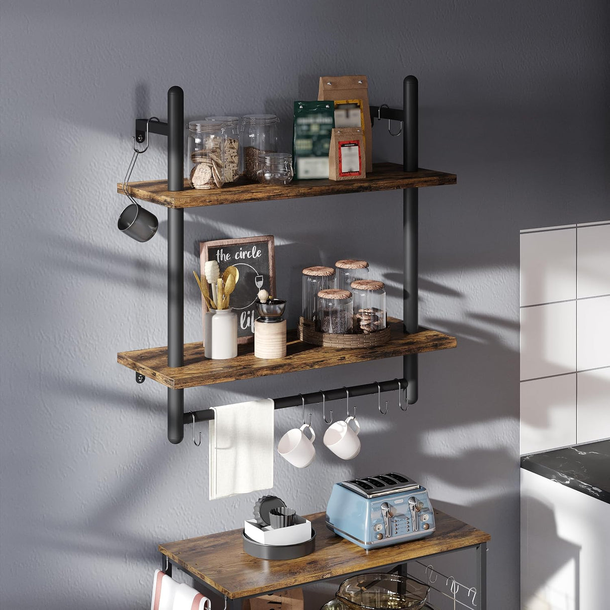 Estanterías Flotantes Bestier 2 Niveles con Barra, 24 Modelo Ladder