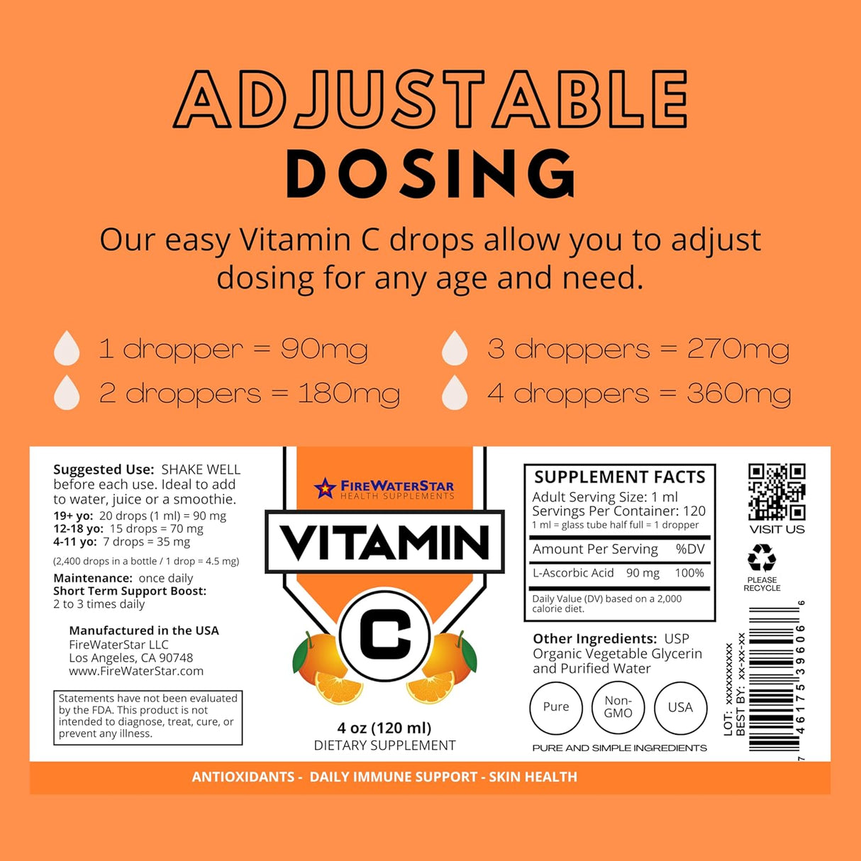 FWS Vitamina C Líquida Orgánica para Adultos y Niños