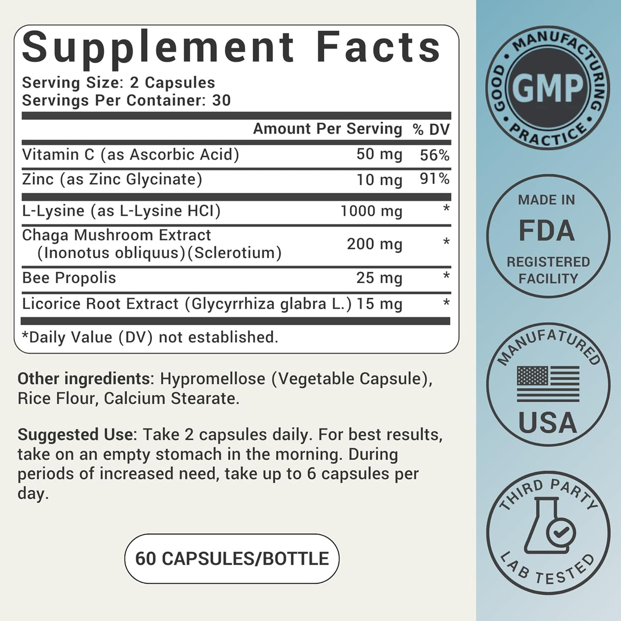Suplemento para herpes labial | L-Lisina 1000mg | 60 Cápsulas