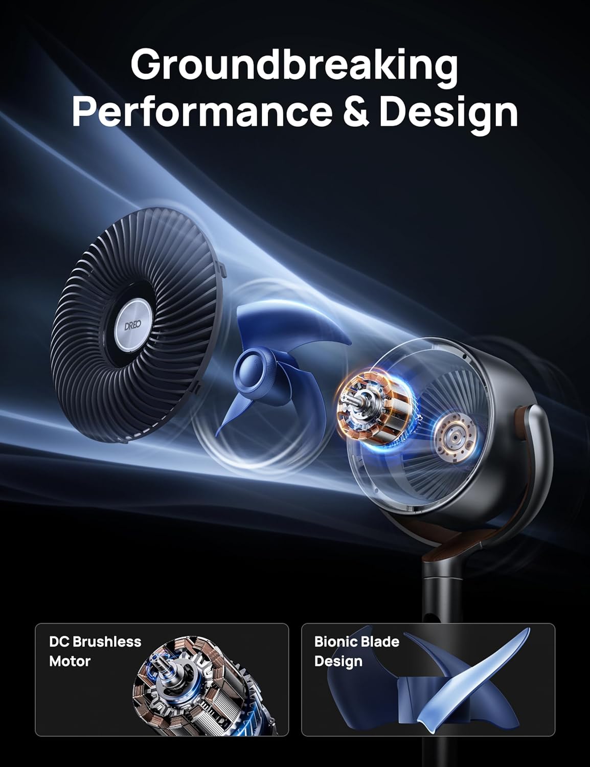 Ventilador de Pie Dreo, Oscilante, 8 Velocidades, PolyFan 502