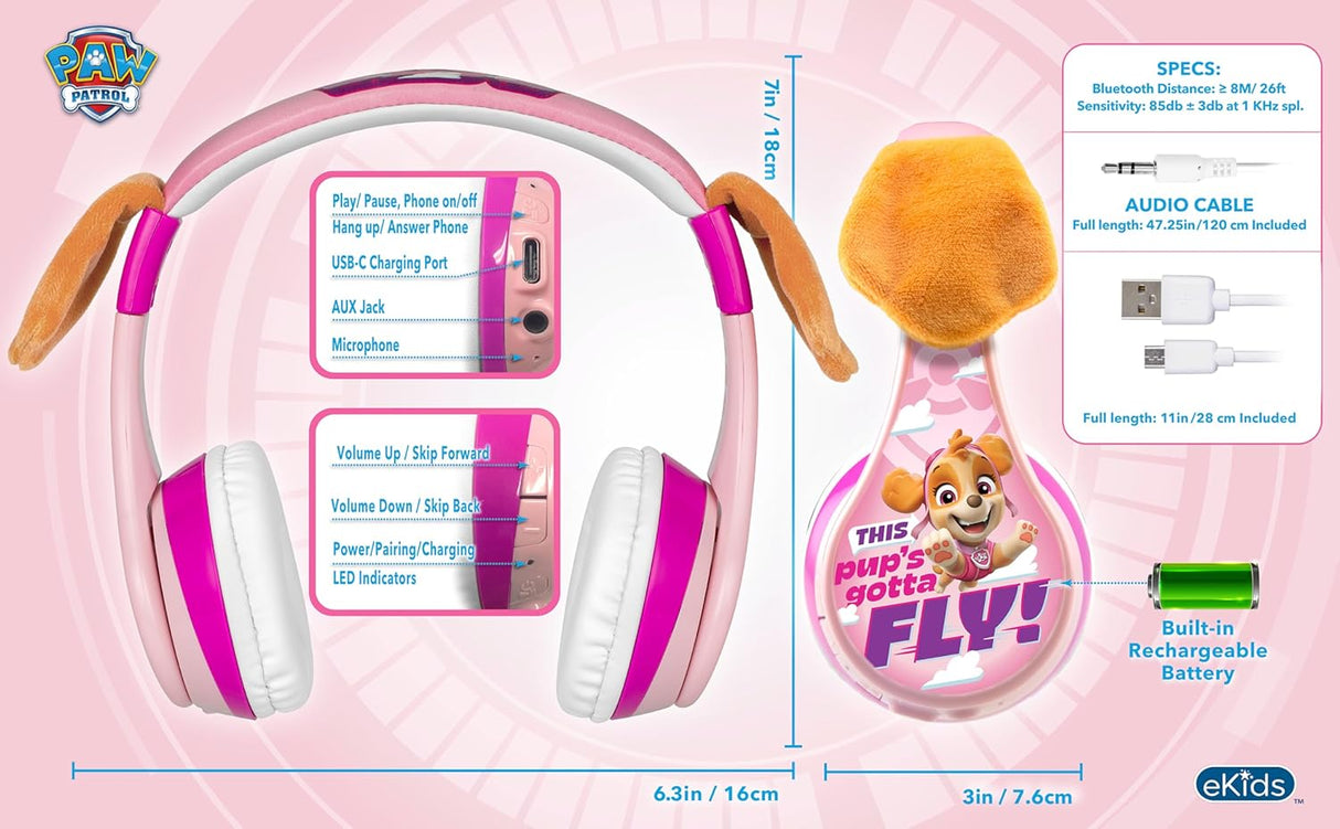Auriculares Inalámbricos eKids Paw Patrol Skye para Niños