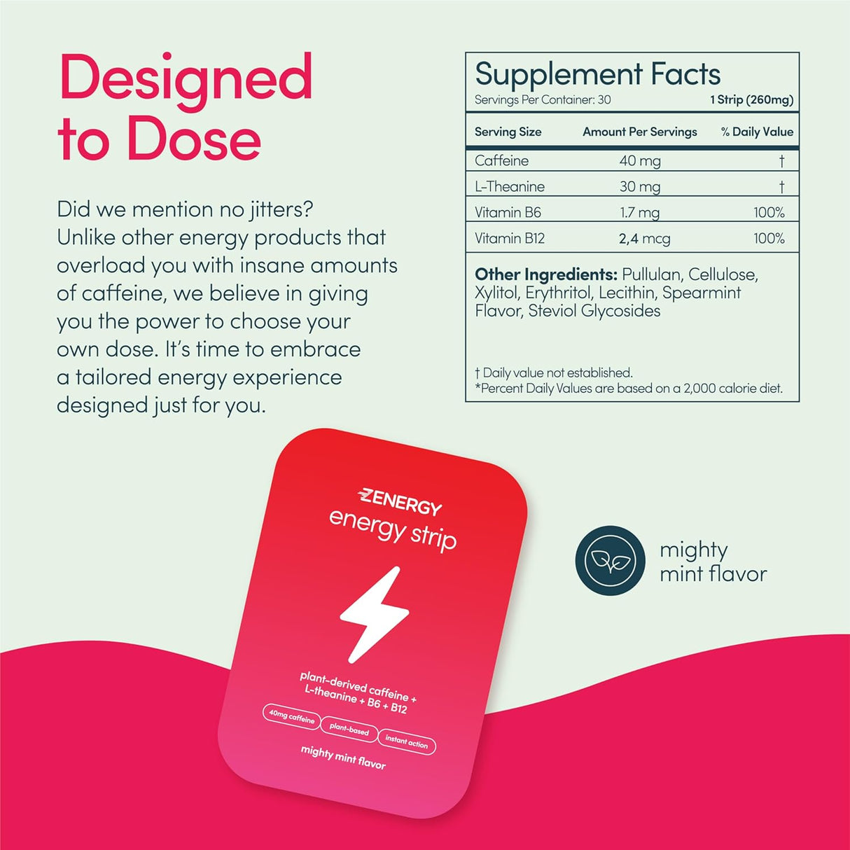 Suplementos ZENERGY Energy Oral Strips Sabor a menta 40 mg