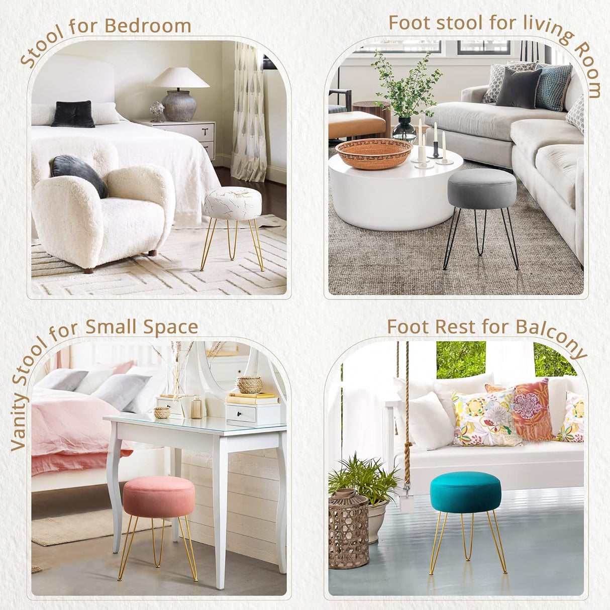 Taburete Vanity Redondo, Ottoman de Terciopelo para Maquillaje