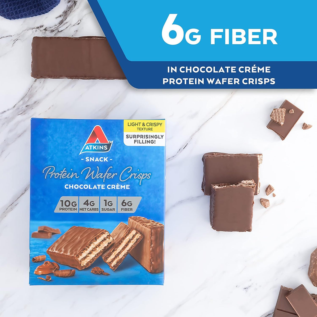 Obleas fritas de proteína sabor chocolate, alta en fibra, 5u