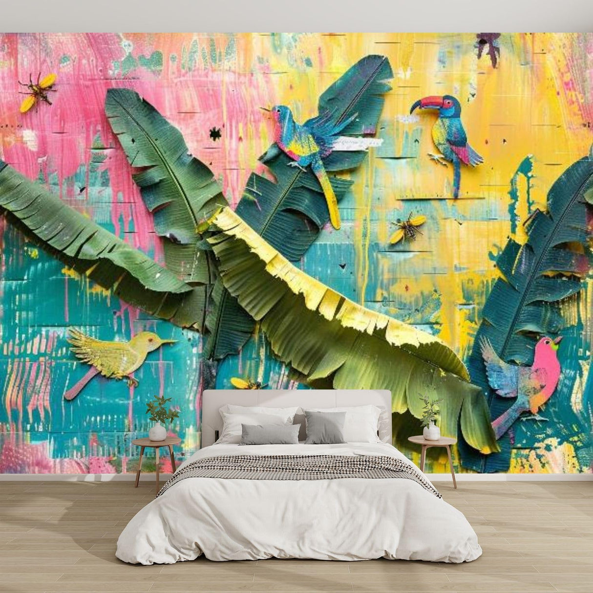 Mural de Pared 3D Tropical, Autoadhesivo, Banana Leaves