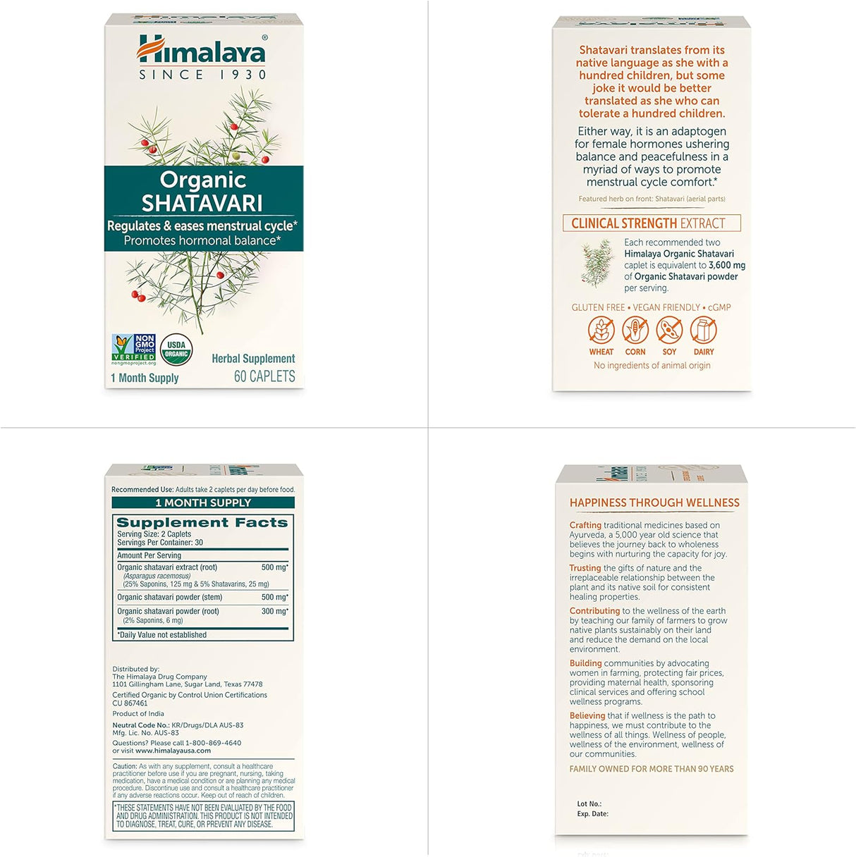 Himalaya Organic Shatavari para PMS alivio de calambres 60 u