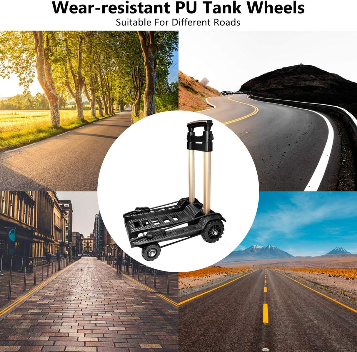 Carretilla Plegable Portátil 70Kg 4 Ruedas Mango Ajustable