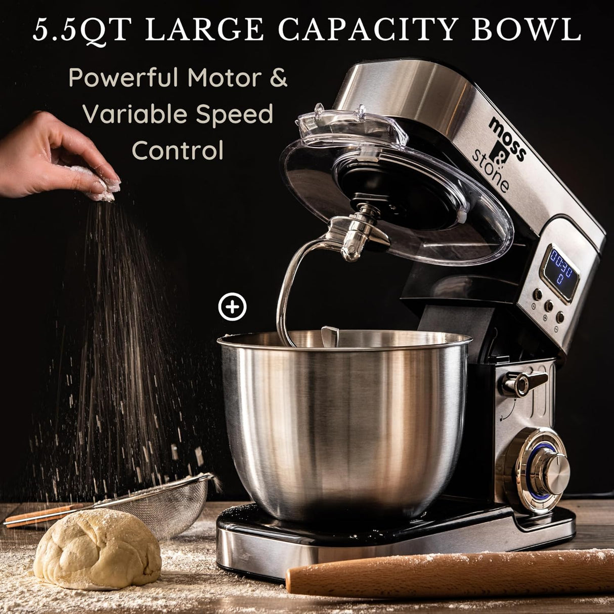 Batidora eléctrica Moss & Stone, 5.5L, 6 velocidades, LCD