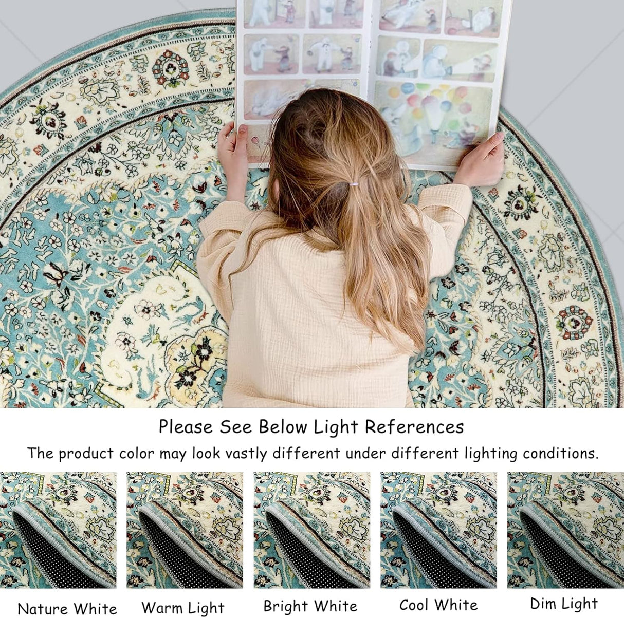 Tapetes decorativos redonda de medallón floral para hogar