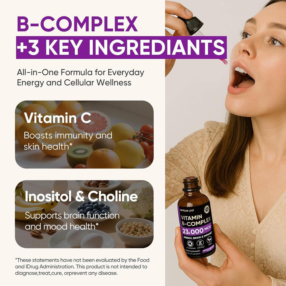 Venture Pal 11-en-1 Complejo Vitamínico Líquido B12, B9, B1, B2, B3, B5, B6, B7
