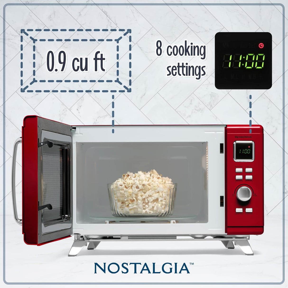 Microondas Nostalgia 0.9 cu ft 900W 8 Programas de Cocina