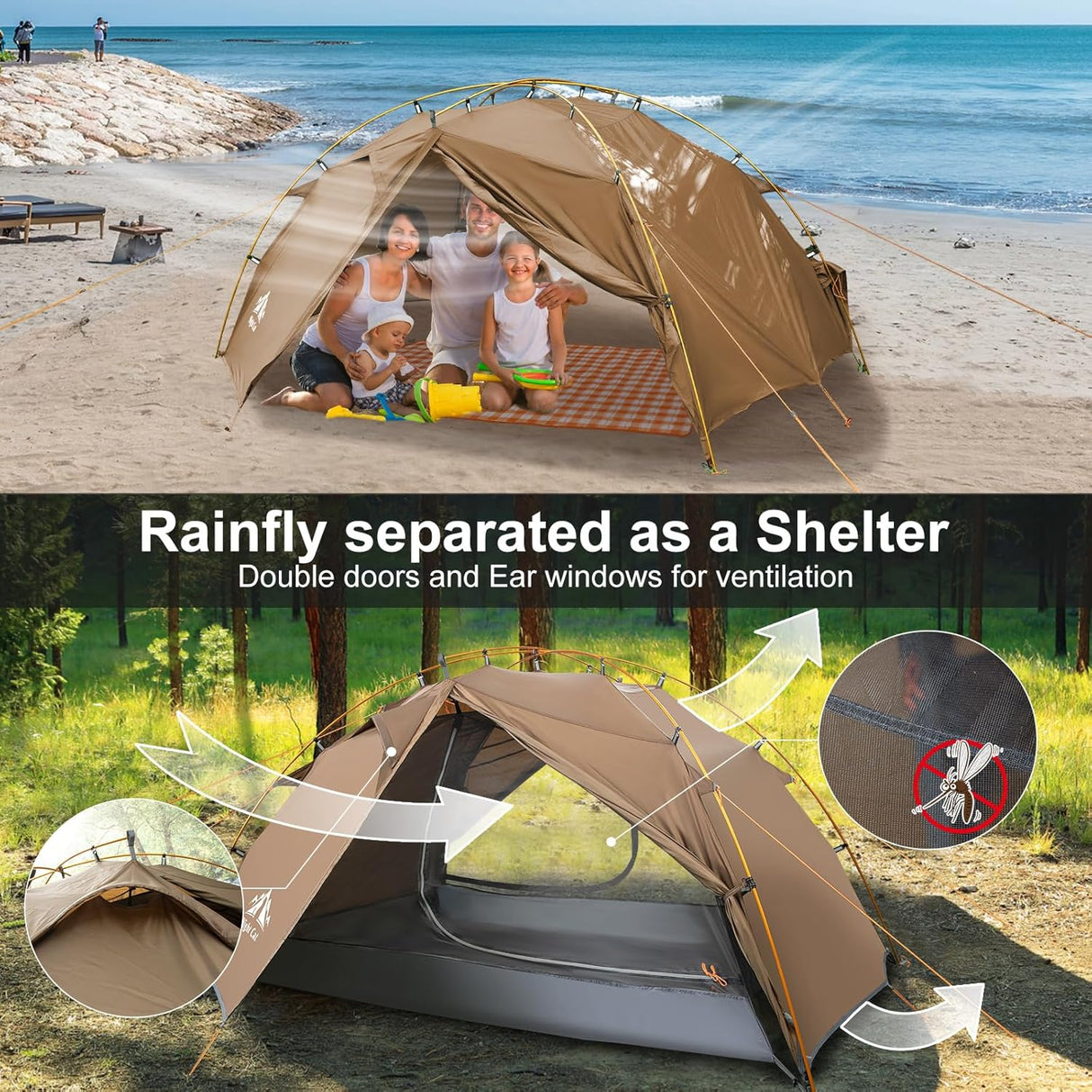 Tienda de Campaña Night Cat 2 Personas, Doble Capa, Impermeable