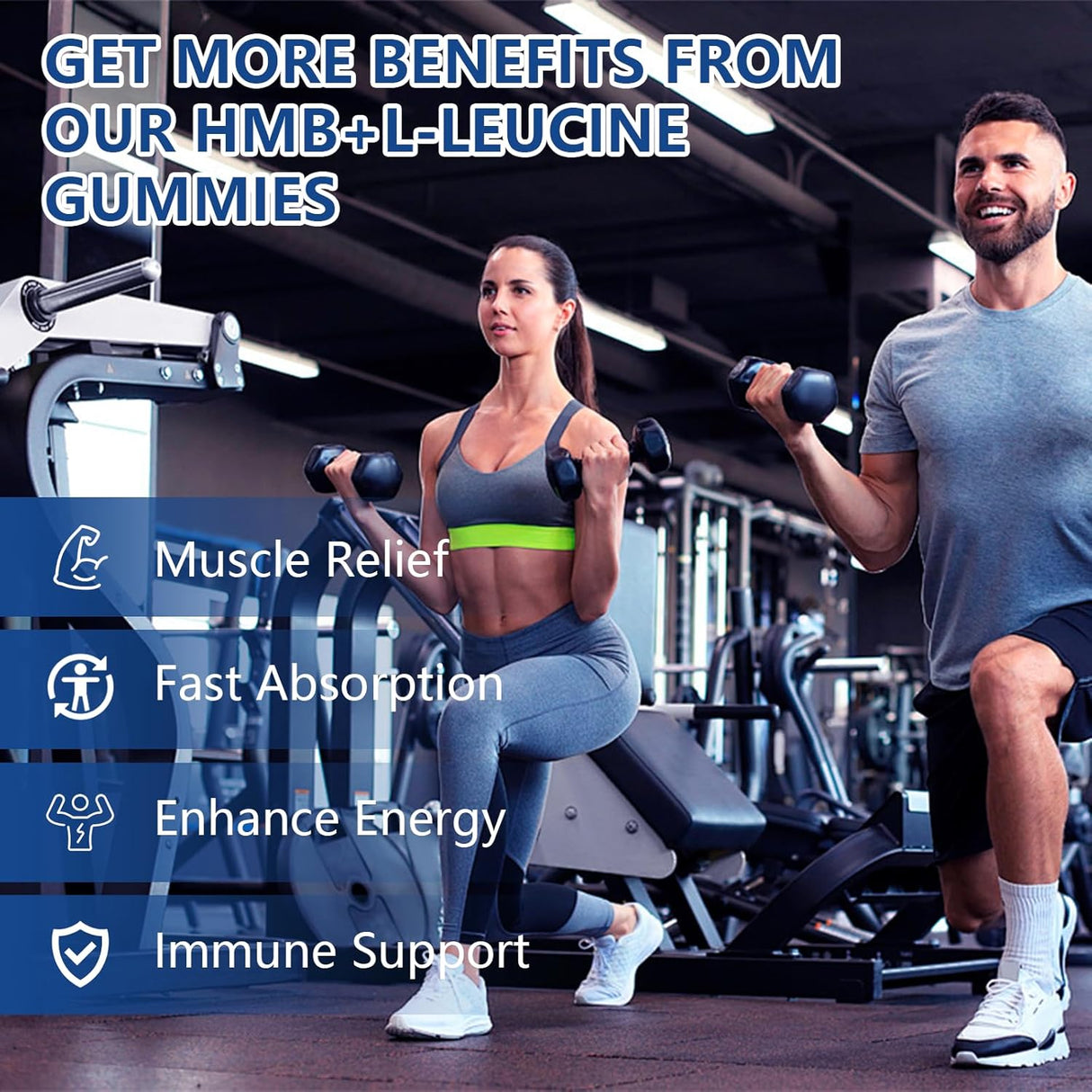 Suplementos de HMB y Leucina en Gummies, 2 Packs, 120u
