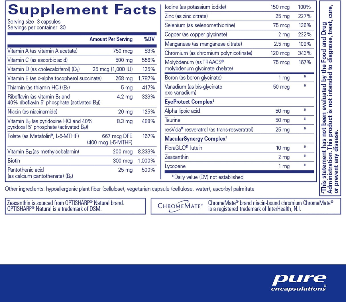 Suplemento Pure Encapsulations VisionPro Nutrients mineral