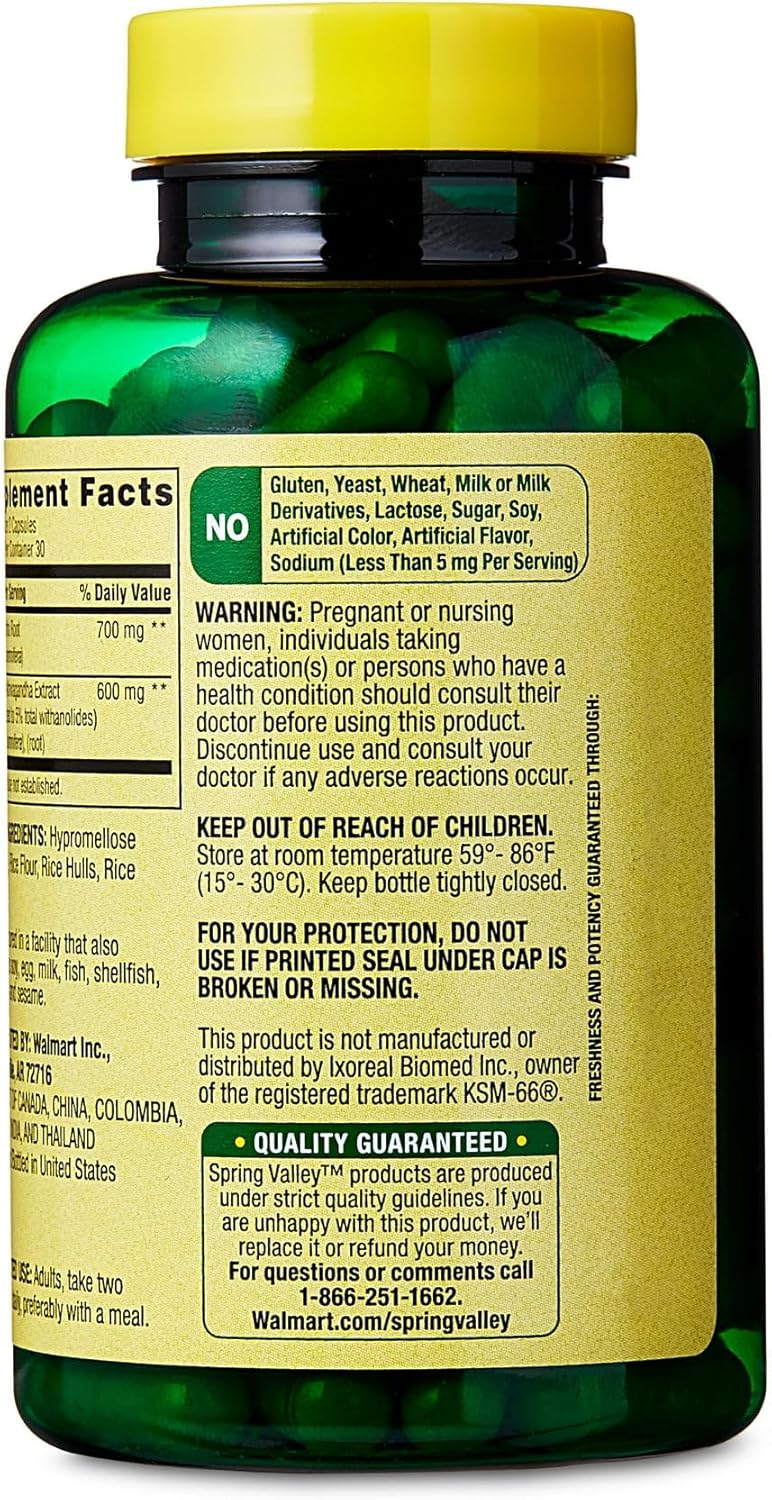 Suplemento de Ashwagandha KSM-66 1300mg - Spring Valley