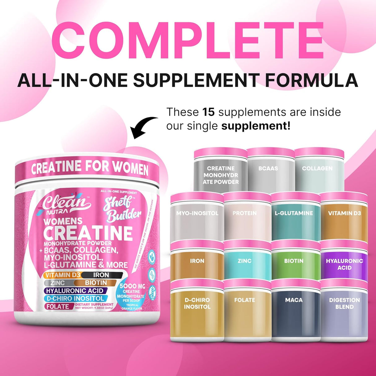 Creatina mujer + BCAA, Nutra, Hidratación y Energía, Shelf