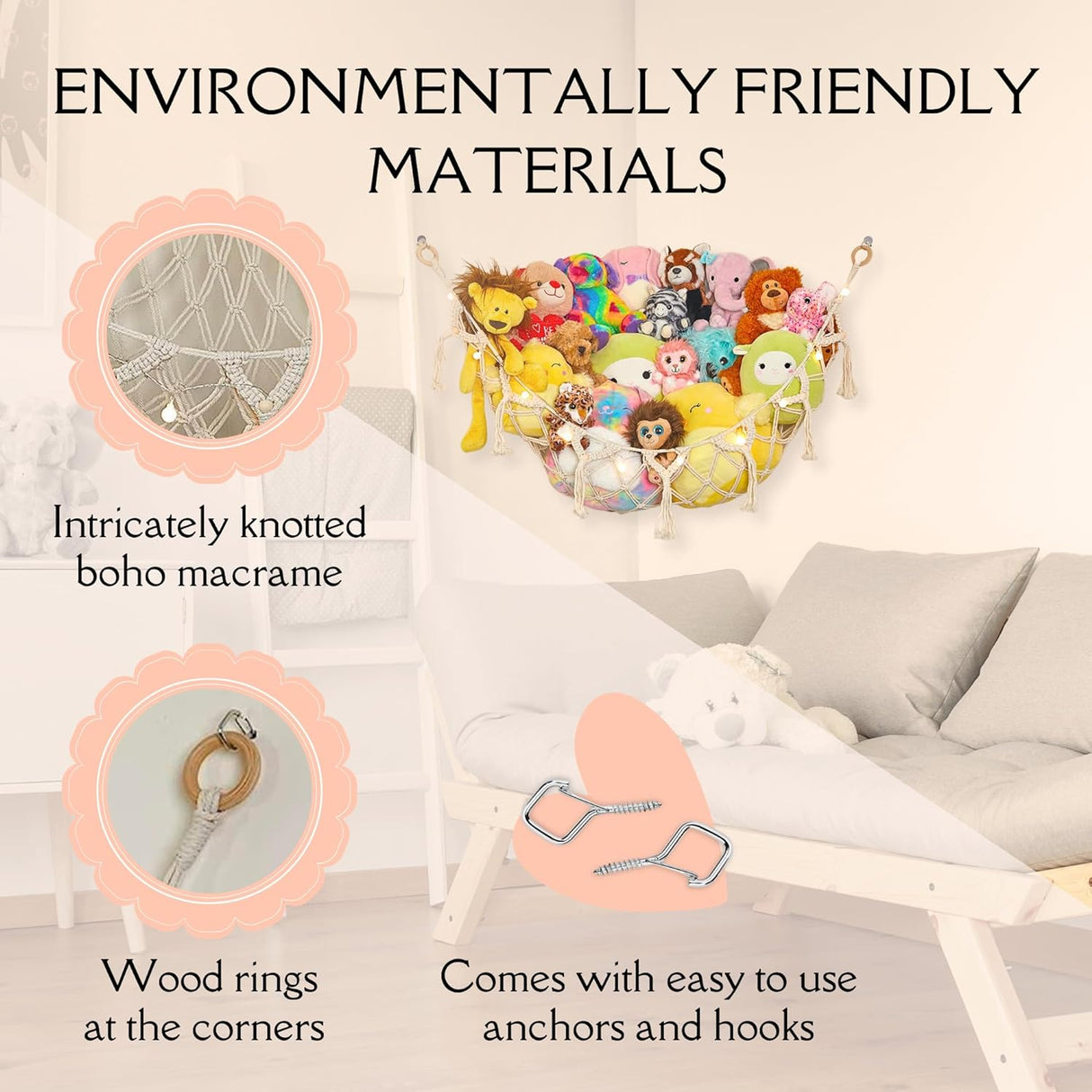 Hamaca de Macramé para Juguetes, Decoración Boho, Grande